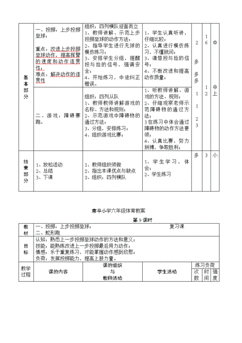 小学六年级上册体育与健康教案